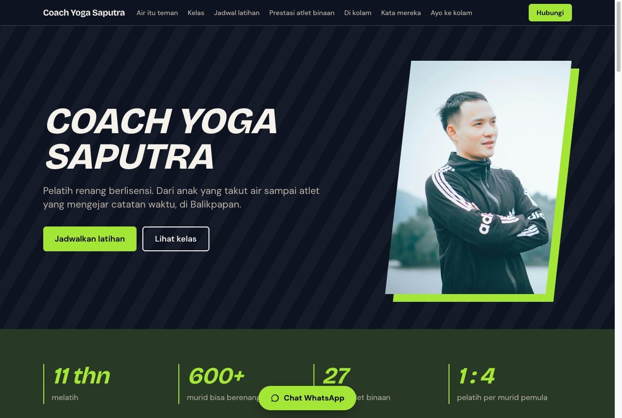 Portofolio demo Coach Yoga Saputra, template Arena