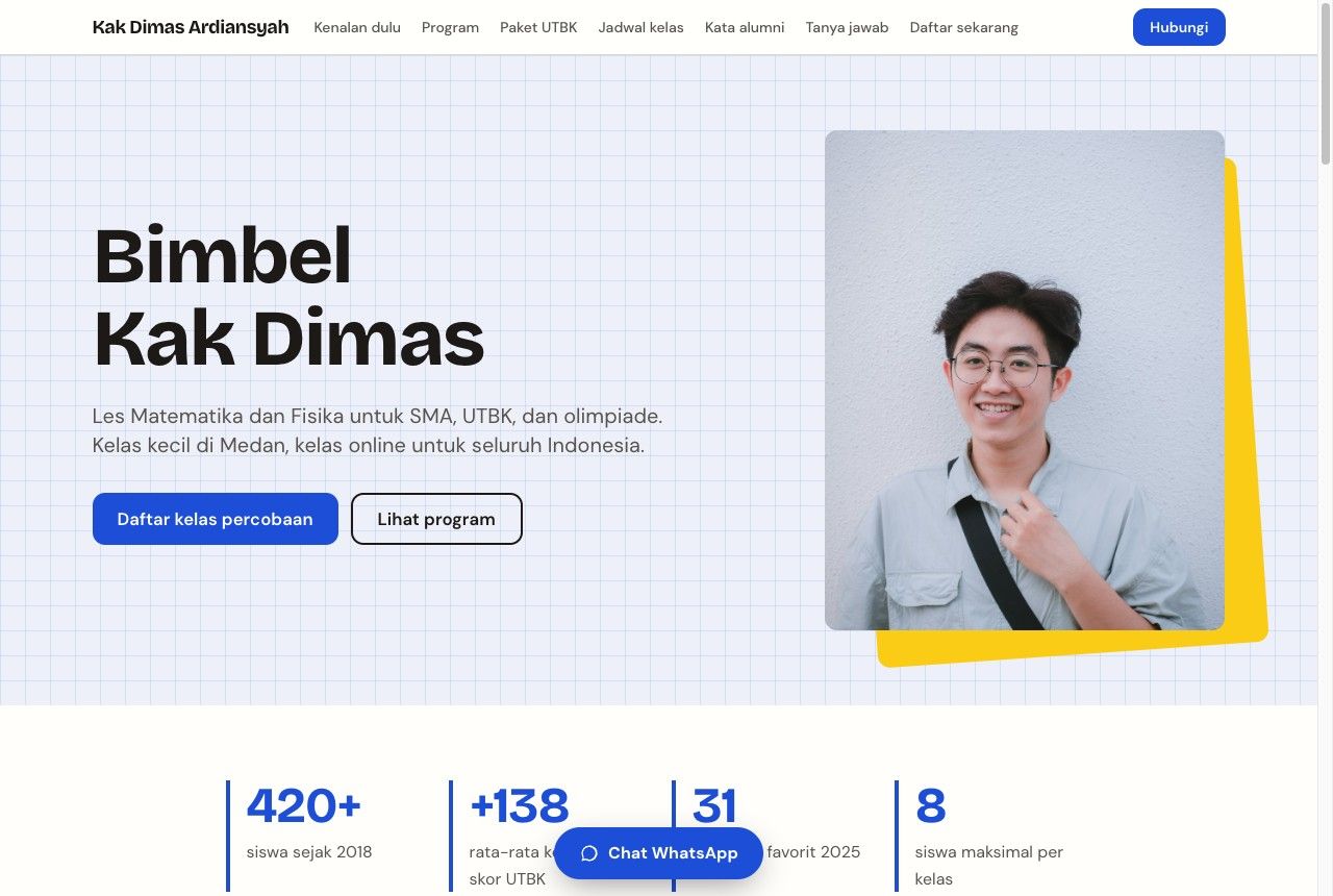 Portofolio demo Kak Dimas Ardiansyah, template Bimbel