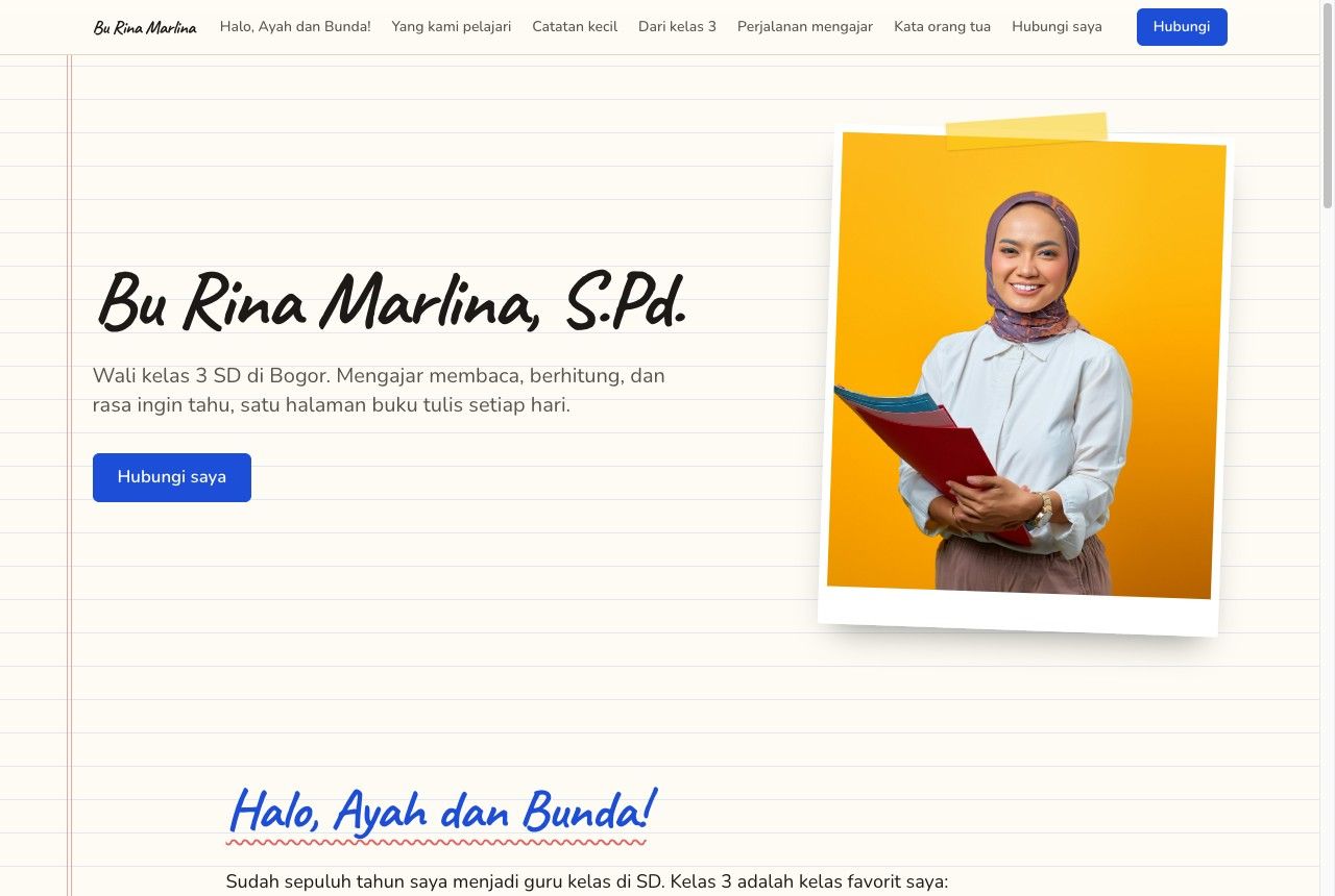 Portofolio demo Bu Rina Marlina, template Buku Tulis