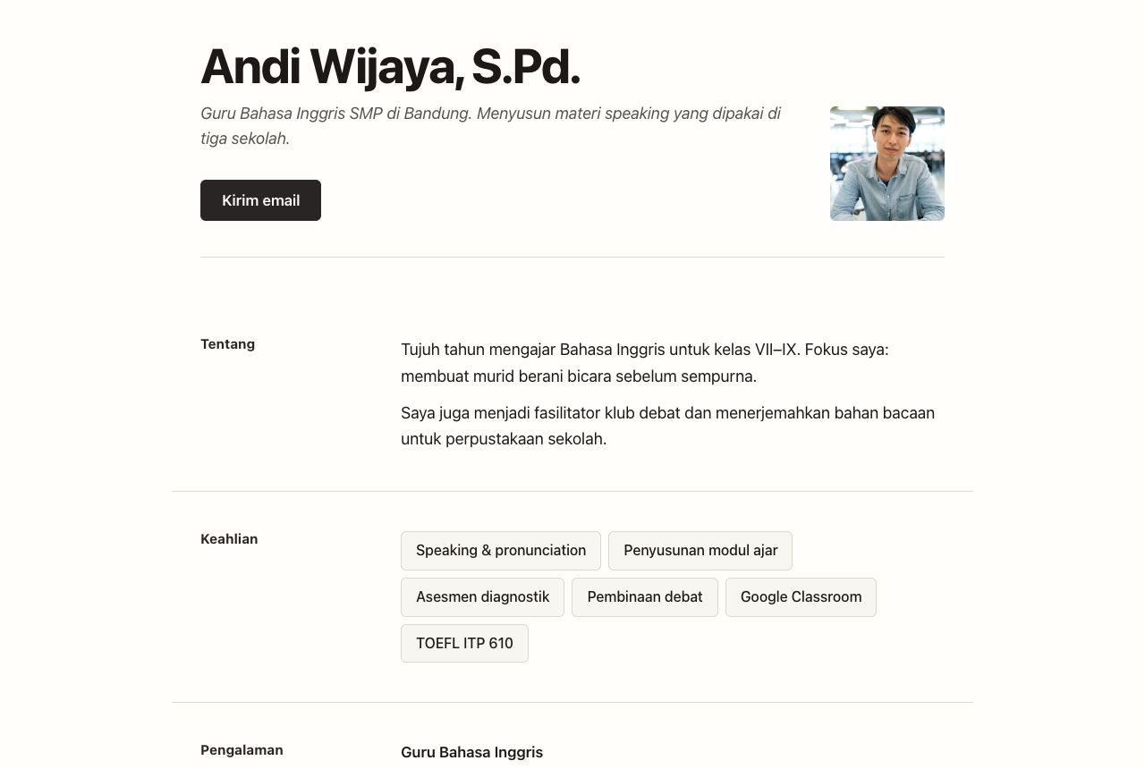 Portofolio demo Andi Wijaya, template Minimal