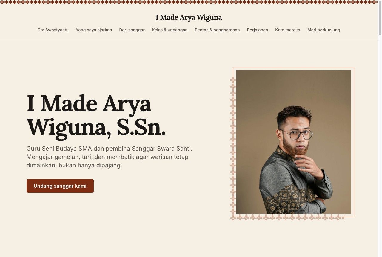 Portofolio demo I Made Arya Wiguna, template Nusantara