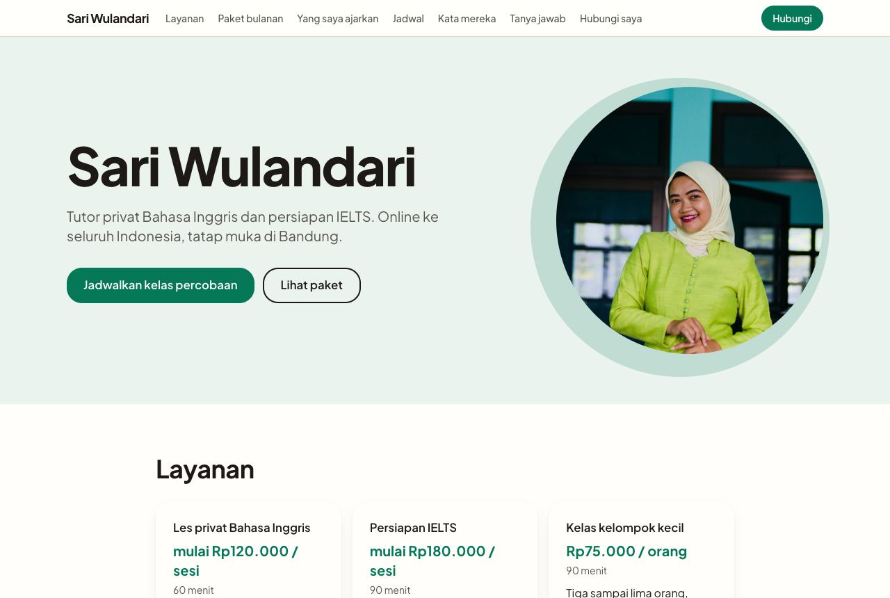 Portofolio demo Sari Wulandari, template Tutor Privat